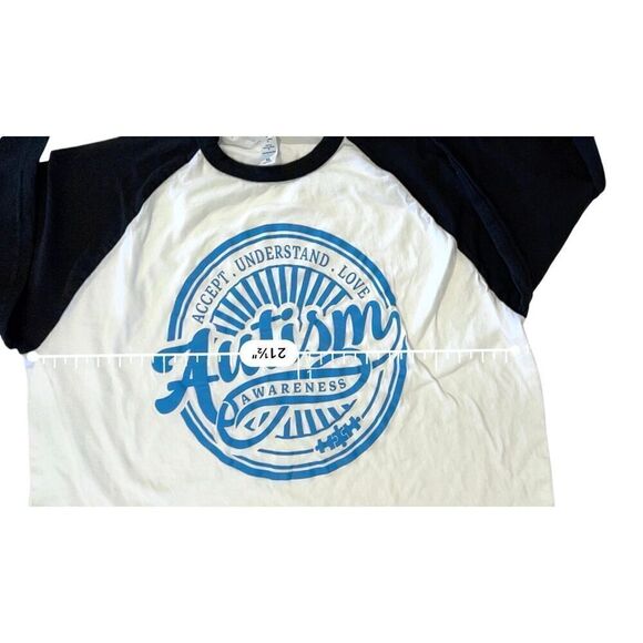 Autism Awareness Tultex White Black Baseball Tee Shirt sz XL Graphic‎ T-shirt - Picture 6 of 11